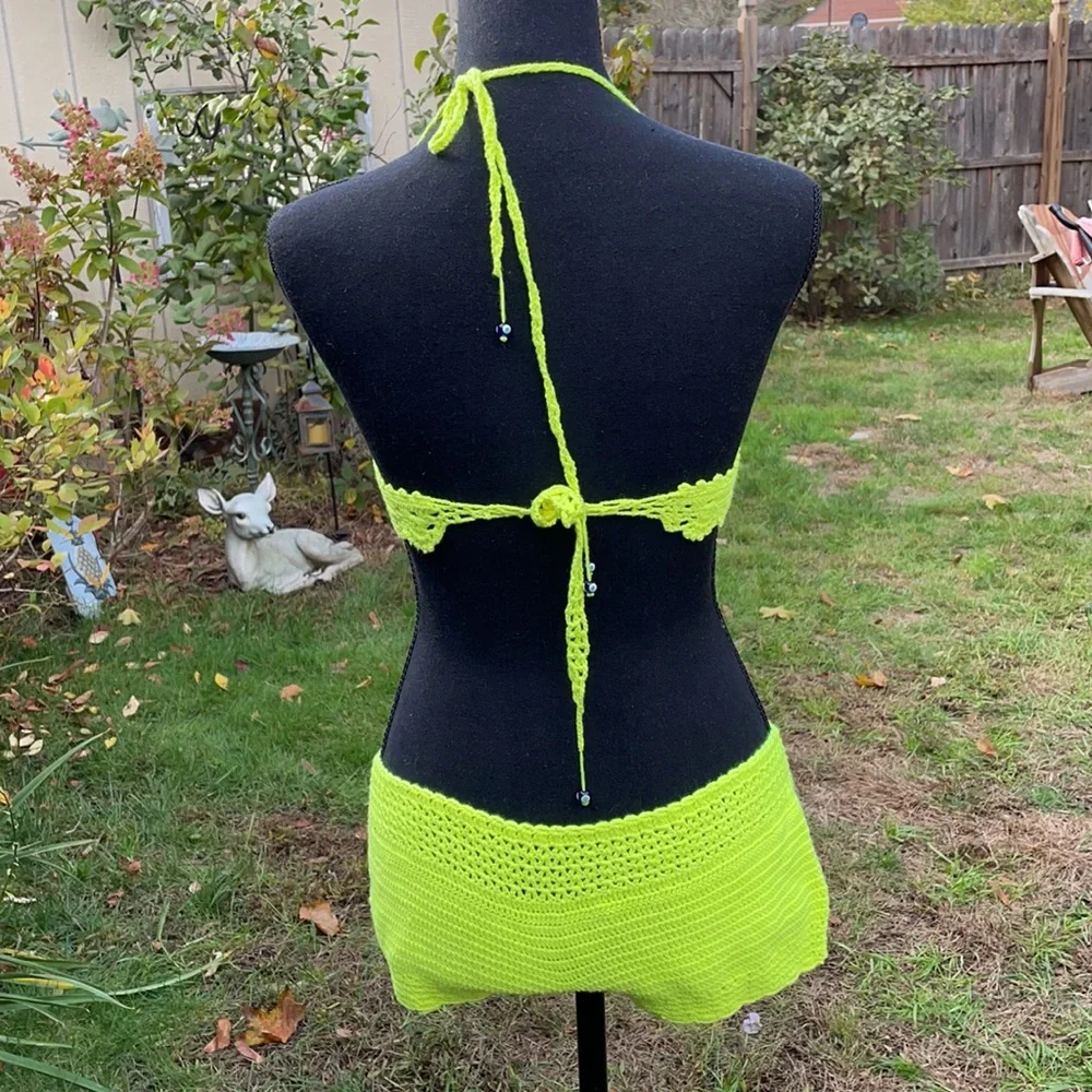 Neon Yellow Handmade Crochet Bikini Set – 100% Cotton – Adjustable S-M-L